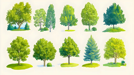 Fototapeta premium Realistic Tree Collection with Various Greenery and Wood Elements