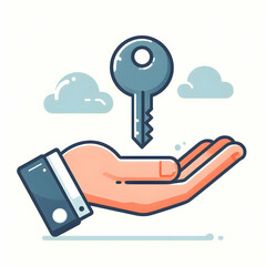 Hand holding key takeaway flat illustration