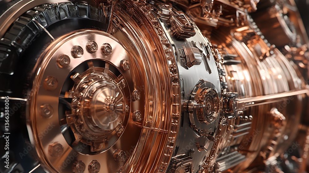 Poster detailed mechanical structure with intricate components and metallic finish, close-up perspective, a