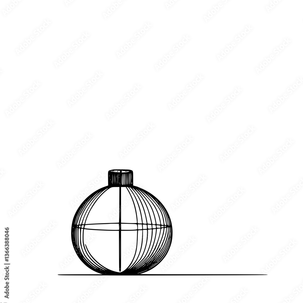 Poster abstract single line drawing of a round vase on white background