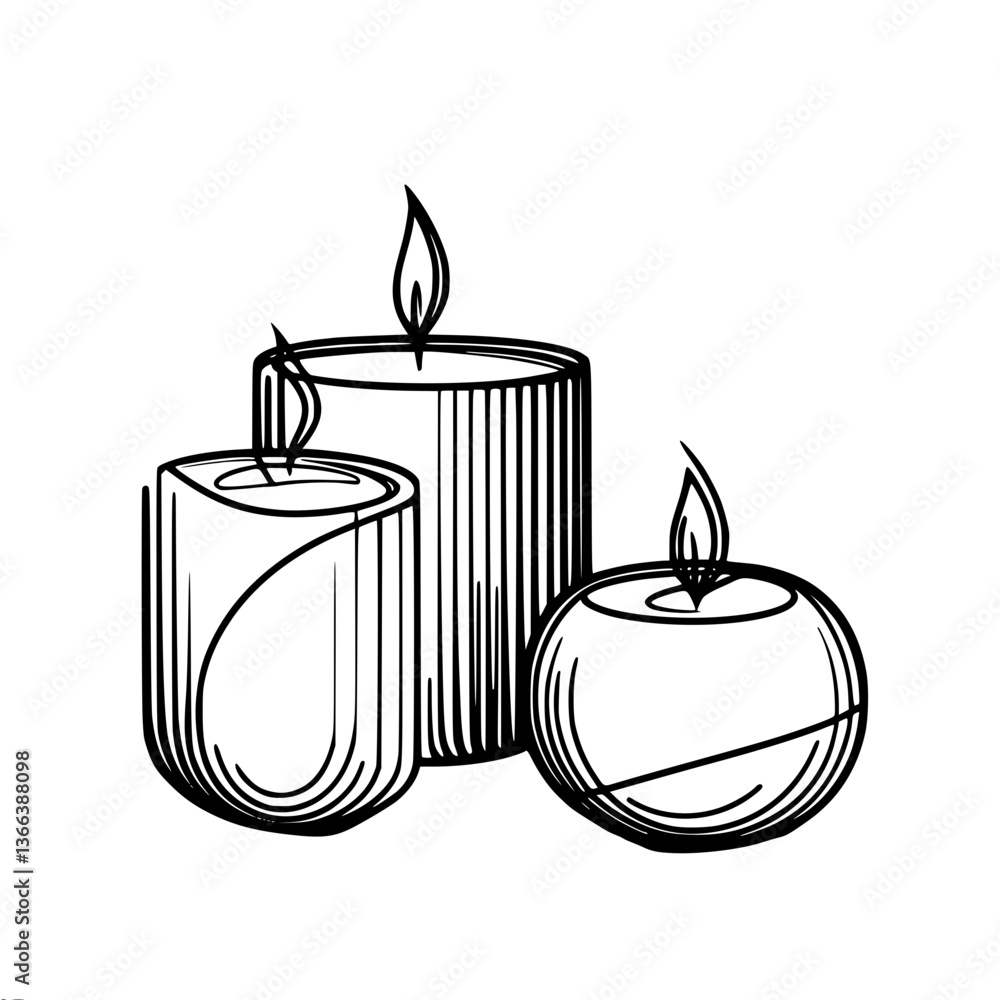 Poster simple line drawing of candles in various shapes and sizes