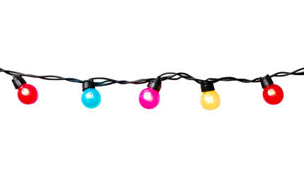 String of colorful outdoor lights isolated on transparent background, cut out transparent