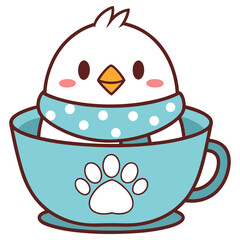 Cute Cartoon Chick in Paw Print Mug with Scarf Icon