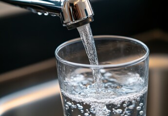 Filling a glass with tap water from the kitchen