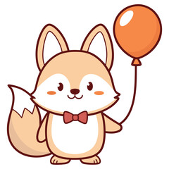 Charming Cartoon Fox with Bowtie Holds Balloon on Transparent Background Design