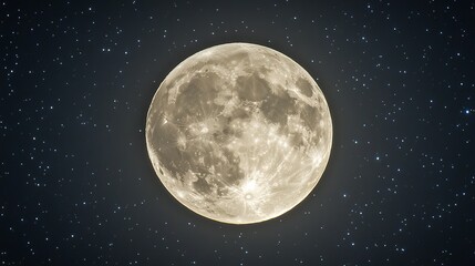 Fototapeta premium A captivating view of the full moon glowing brightly against a dark, starry sky. Perfect for astronomy enthusiasts, nightscape designs, or celestial-themed concepts.. AI Generation