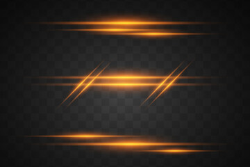Horizontal lines of light and glare. Laser glowing stripes. EPS 10 vector.