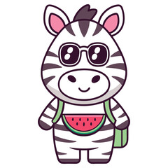 Cute Cartoon Zebra with Sunglasses and Watermelon Design