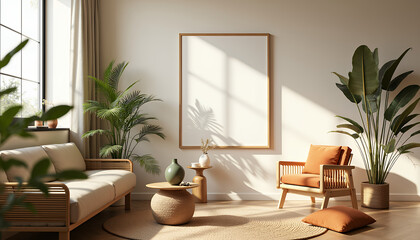 painting mockup in a modern light cozy interior