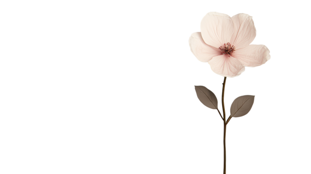 Magnolia blossom with petals and stem, soft pink hue, cut out transparent