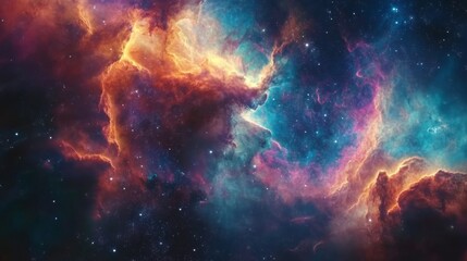 A mesmerizing image of a vibrant nebula, showcasing swirling clouds of colorful gases in deep space, forming a breathtaking tapestry of cosmic wonder.. AI Generation