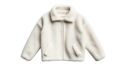 Creamy fleece jacket with a zipper and pockets, cut out transparent