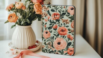 Floral Journal, Peach Roses, Green Leaves