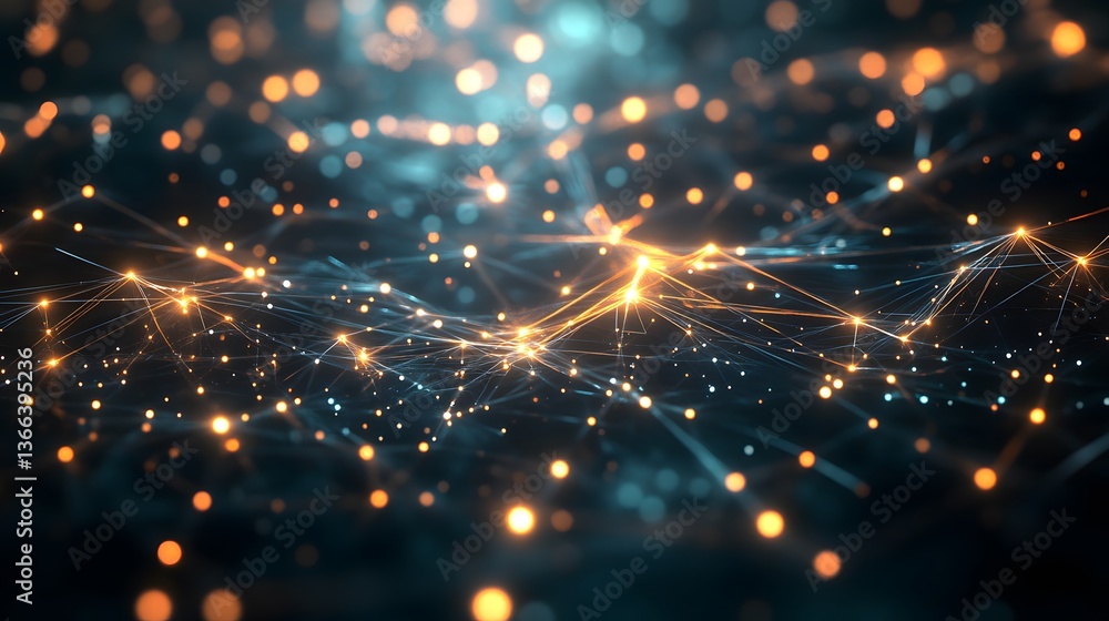 Poster an abstract illustration of glowing network of connection points and lines that suggest modern techn