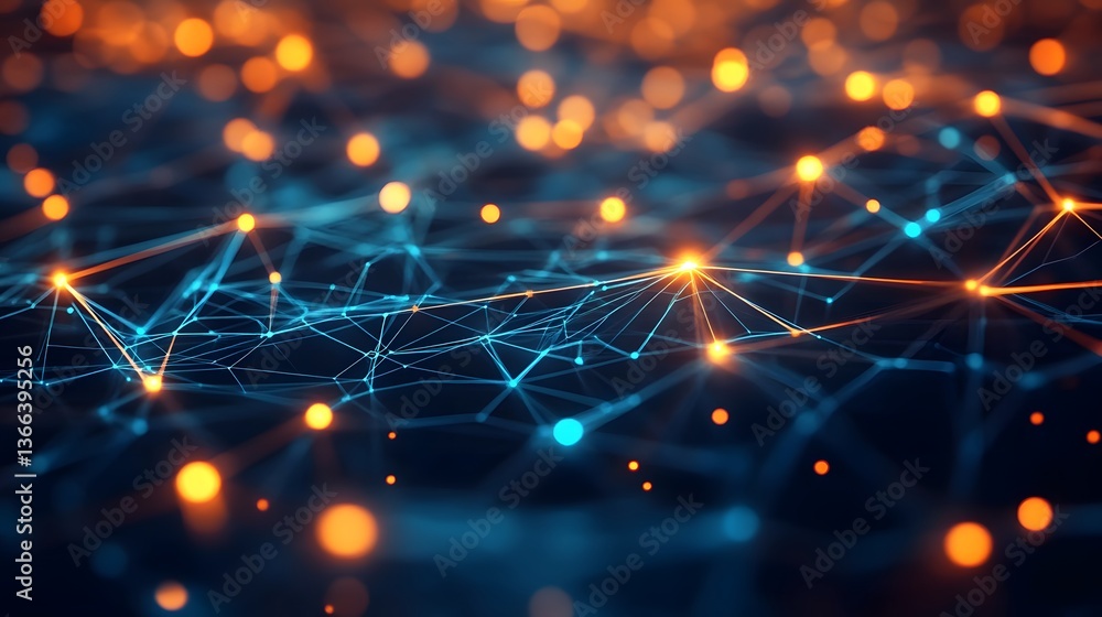 Poster a digital network of interconnected nodes emitting light. this image evokes a sense of technological