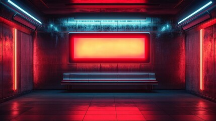 Obraz premium Neon Cyberpunk Waiting Area