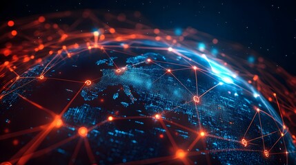 Obraz premium global digital network, showcasing the interconnectedness of data and information across the world, with a stunning visualization of the earth enveloped in a network of glowing lines. 