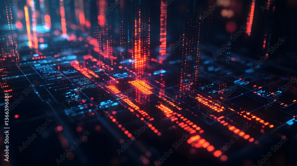 Poster a data center network with a futuristic glowing effect of the data flow