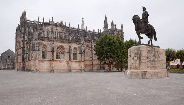  Batalha monastery and the statue of the famous portuguese saint Nuno Alvares Pereira. Batalha monastery is a UNESCO World Heritage site