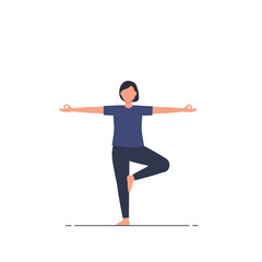 Person practicing yoga in a serene pose with arms extended, minimal flat design vector art