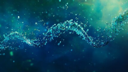 A dynamic abstract representation of a wave composed of shimmering blue particles, evoking fluidity, motion, and energy in a vibrant underwater-inspired setting.. AI Generation