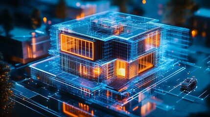Glowing tech city futuristic smart architecture digital housing layout image