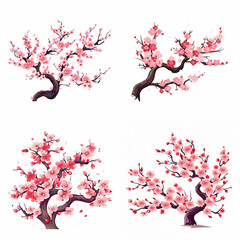 Four different drawings of cherry blossoms