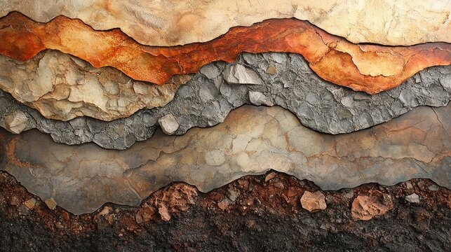 Abstract geological layers artwork in earthy tones featuring textured sedimentary patterns