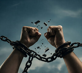 Hands breaking chains