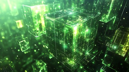Green glowing cube forms building digital space of tomorrow image