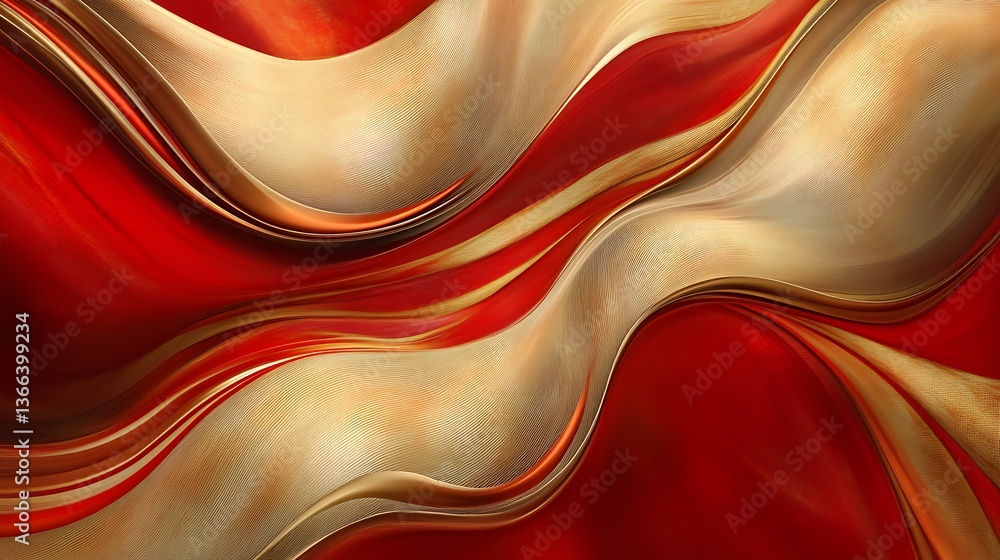 Poster elegant abstract waves background in red and gold tones creating flowing motion for artistic designs