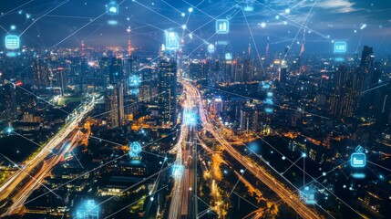 Fototapeta premium An AI powered system enhancing smart cities by analyzing urban infrastructure, traffic flow, and energy consumption to optimize city management and sustainability