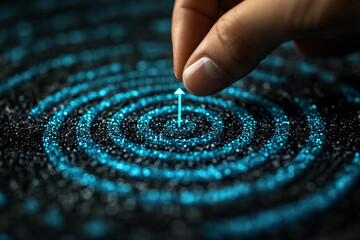Target market or audience. Marketing segmentation strategy and plan. Marketer touching client icon.

