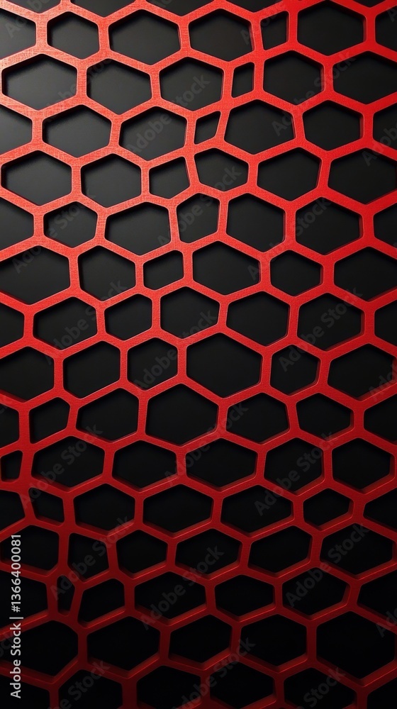 Poster a clean, bold hexagonal grid in striking red and black tones. the seamless design emphasizes modern 