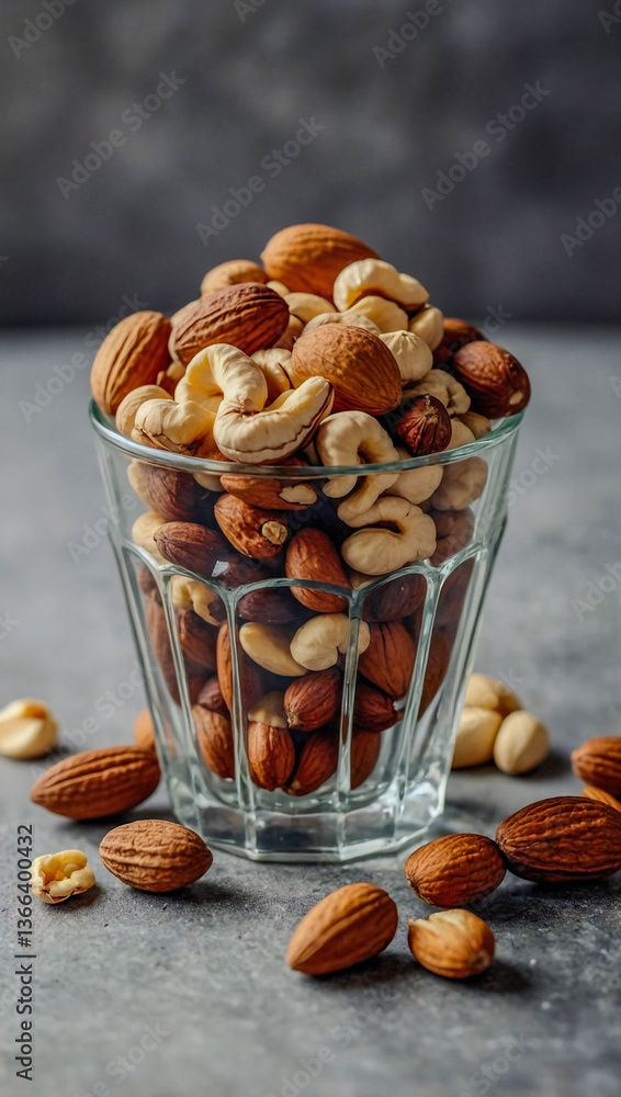 Poster assorted nuts on a light background for healthy snacking