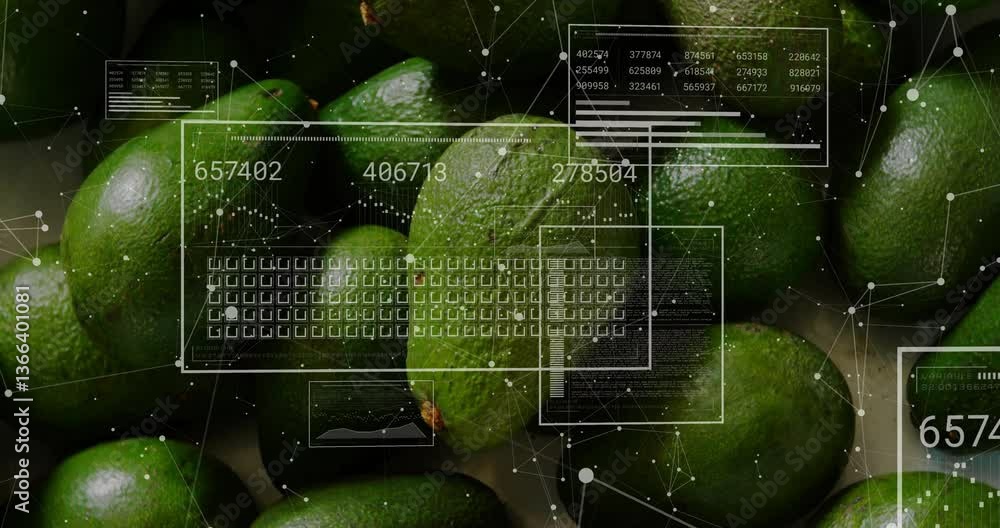 Aufkleber digital data processing animation overlaying avocados in modern technology concept