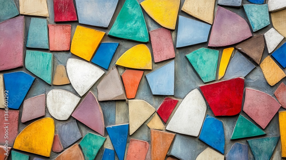 Poster a striking mosaic of colorful, irregularly shaped geometric pieces forming a vibrant and textured su