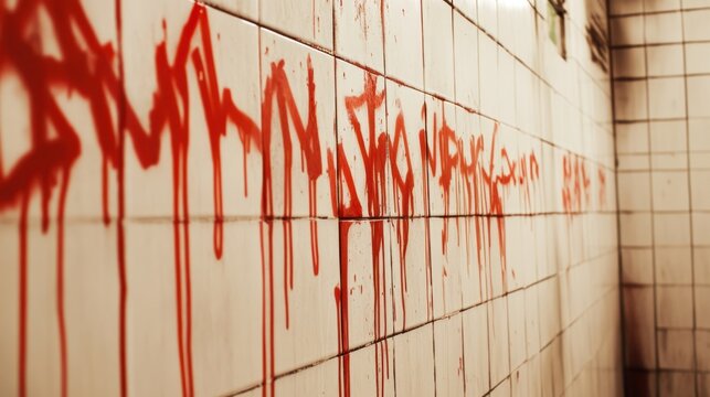 Graffiti on Tiled Wall Red Paint Drips and Urban Art for Creative Projects - Powered by Adobe