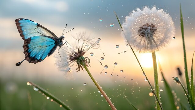 Fototapeta butterfly on dandelion