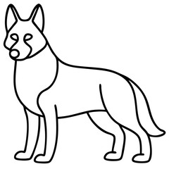 Outline of a Majestic Canine: A clean, elegant line art depiction of a dog, with an upright posture. The image features simplified form in a monochrome style.