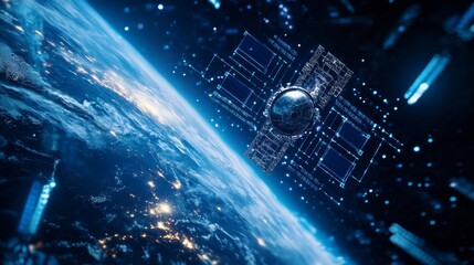 Naklejka premium An AI powered system enhancing space exploration by analyzing astronomical data, spacecraft health, and mission progress to optimize space missions