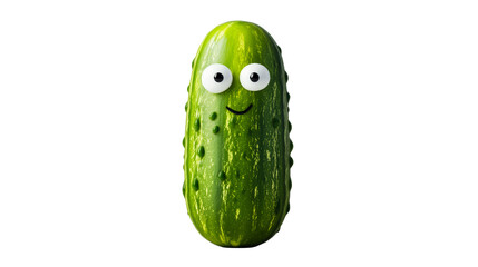 Smiling pickle character with big eyes on black, cut out transparent