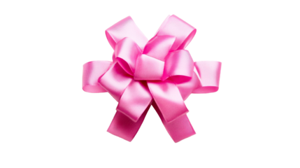 Pink ribbon bow, festive decoration element, bright holiday symbol, cut out transparent