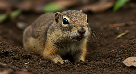 Fototapeta premium Charming Tropical Pocket Gopher Portrait with Curious Expression Close Up View