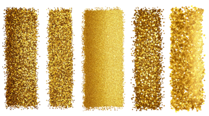 Gold glittering stripes in various textures and sizes, cut out transparent