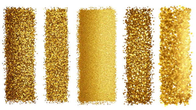 Gold glittering stripes in various textures and sizes, cut out transparent
