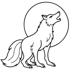 Werewolf howling at a full moon line art vector illustration