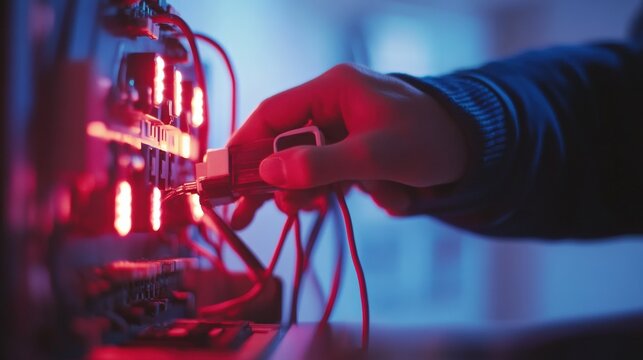 Electrician performing live outlet tests in a home environment closeup action shot for safety awareness - Powered by Adobe