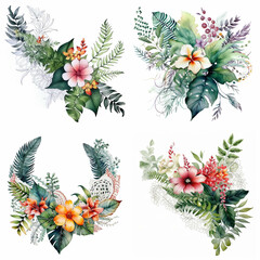 Four different flower arrangements are shown in the image