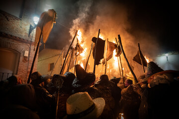 young people holding torches during the celebration of el vitor, in the town of mayorga, Valladolid on september 27 as every year.
